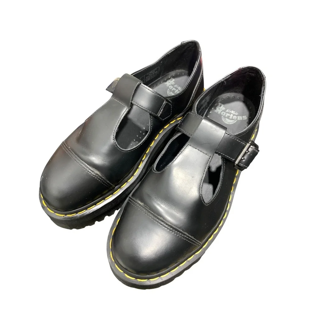 Dr. Martens Bethan Black Leather Quad Platform Mary Jane Shoes US 9 UK 7 EU 41